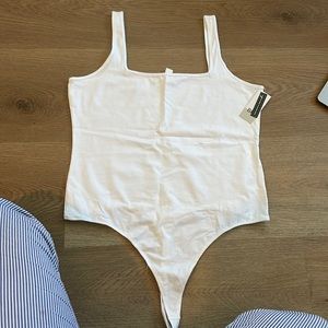 Thong white square neck bodysuit